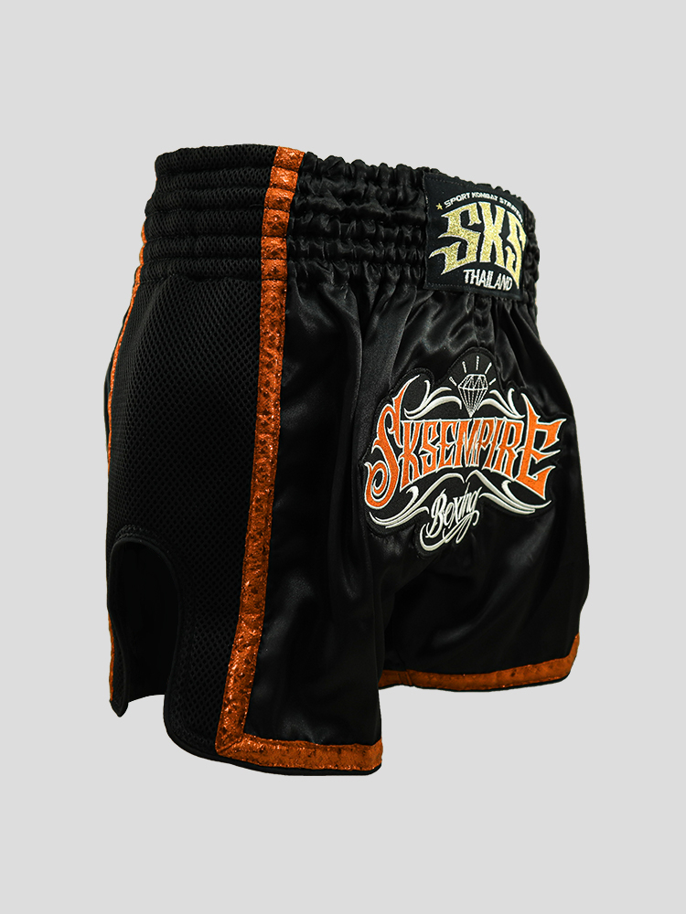 SKS Empire Retro Muaythai Thai Shorts (Thai Graphic Rim)-ORANGE SKS Empire Retro Muaythai Thai Shorts (Thai Graphic Rim)-ORANGE