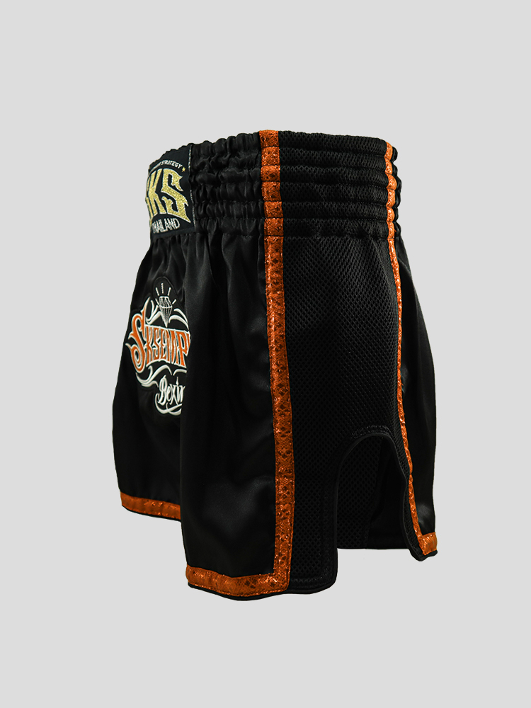 SKS Empire Retro Muaythai Thai Shorts (Thai Graphic Rim)-ORANGE SKS Empire Retro Muaythai Thai Shorts (Thai Graphic Rim)-ORANGE