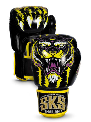 SKS Muay Thai Gloves - Colorful Tiger (All Black)
