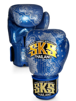 SKS Muay Thai Gloves - Bandana (Metallic Blue-Silver)